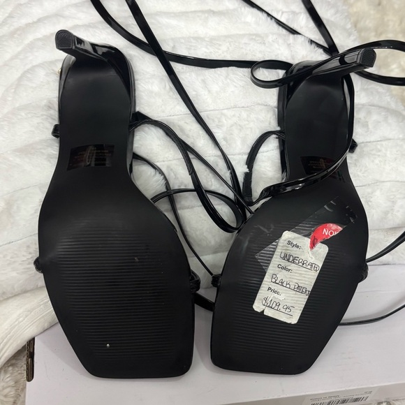 STEVE MADDEN Women’s Black High Heels with Gold Chain Accent - Picture 7 of 10